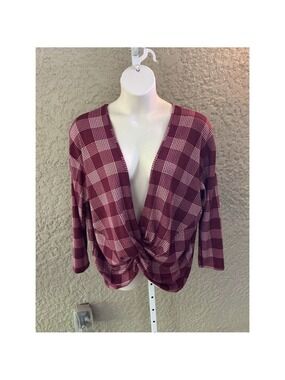 Piphany Burgundy Plaid Twist Front long sleeve Top size 3 new with tags